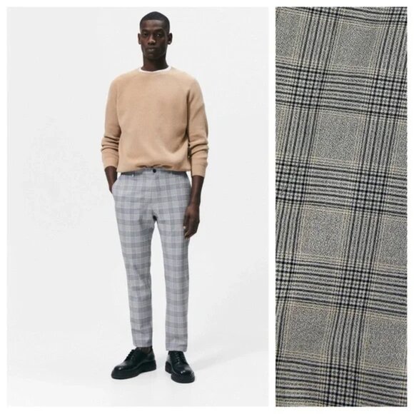 NWT Zara Gray Checked Print Slim Fit The Driver Chinos, Size Small - Picture 1 of 10